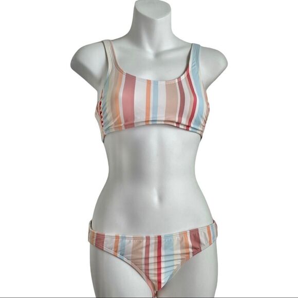 Xhilaration Multi Striped Hipster Bikini Bralette Swimsuit Top Medium White Clay - Picture 3 of 11